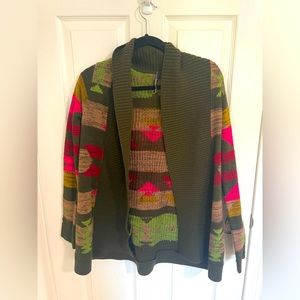 O’Neill green and pink patterned sweater cardigan jacket size small